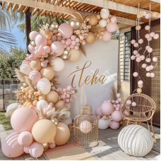 Fog Pink Balloon Arch Kit, Light Pink Balloons White Sand Balloons Matte White Balloons Champagne Gold Balloons for Boho Engagement Wedding Bridal Shower Birthday Baby Shower Decorations