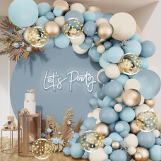 Dusty Blue Balloon Garland Kit, Dusty Slate Fog Baby Blue Metallic Gold Sand White and Gold Confetti Balloons for Wedding Bridal Shower Boy Birthday Baby Shower Decorations