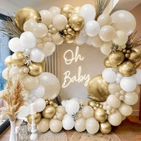 Sand White Gold Balloon Arch Kit, White Beige Chrome Gold Balloons Cream Balloons Metallic Gold Balloons for Boho Neutral Baby Shower Wedding Bridal Shower Birthday Decorations