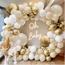 Sand White Gold Balloon Arch Kit, White Beige Chrome Gold Balloons Cream Balloons Metallic Gold Balloons for Boho Neutral Baby Shower Wedding Bridal Shower Birthday Decorations