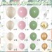 Sage Green Pink Balloon Arch Kit, Olive Green Light Pink Sand White Blush Metallic Gold Balloons with Gold Confetti Balloons for Girl Birthday Woodland Baby Shower Jungle Safari Decorations