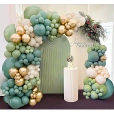 Sage Green Blue Balloon Arch Kit, Olive Green Dusty Blue Balloons Mist Green Blue Haze Fog Blue Sand White Gold Balloons for Boy Birthday Woodland Jungle Safari Baby Shower Decorations