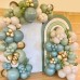 Sage Green Blue Balloon Arch Kit, Olive Green Dusty Blue Balloons Mist Green Blue Haze Fog Blue Sand White Gold Balloons for Boy Birthday Woodland Jungle Safari Baby Shower Decorations