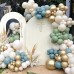 Sage Green Blue Balloon Arch Kit, Olive Green Dusty Blue Balloons Mist Green Blue Haze Fog Blue Sand White Gold Balloons for Boy Birthday Woodland Jungle Safari Baby Shower Decorations