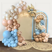 Brown Blue Balloon Garland Kit, Dusty Blue Slate Fog Baby Blue Brown Nude Tan Sand White Balloons for Teddy Bear Baby Shower Bridal Shower Boho Birthday Gender Reveal Bear Theme Party Decorations