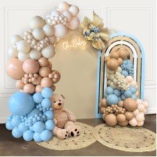 Brown Blue Balloon Garland Kit, Dusty Blue Slate Fog Baby Blue Brown Nude Tan Sand White Balloons for Teddy Bear Baby Shower Bridal Shower Boho Birthday Gender Reveal Bear Theme Party Decorations