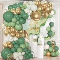 Green Gold Balloon Arch Kit, Dark Green Sage Green Sand White Metallic Gold Balloons Gold Confetti Balloons for Wild One Party Jungle Baby Shower St Patricks Day Decorations…