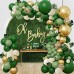 Green Gold Balloon Arch Kit, Dark Green Sage Green Sand White Metallic Gold Balloons Gold Confetti Balloons for Wild One Party Jungle Baby Shower St Patricks Day Decorations…