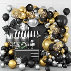 Black Gold Balloon Garland Kit, Black Metallic Silver and Gold Balloon with Black Gold Confetti Balloons for 50th Anniversary Wedding Birthday Graduation Retirement 2024 New Year Party Decorations