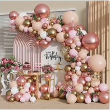 Rose Gold Balloon Garland Kit, Nude Pastel Pink Metallic Gold Matte White Balloons Gold and Rose Gold Confetti Balloons for Wedding Bridal Shower Birthday Baby Shower Decorations