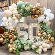 Sage Green Balloon Garland Arch Kit, Sand White Metallic Gold Matte White Confetti Latex Balloons for Baby Shower Bridal Shower Bachelor Party Wedding Birthday Party Decorations