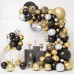 Black Gold Balloon Garland Kit, Black Metallic Silver and Gold Balloon with Black Gold Confetti Balloons for 50th Anniversary Wedding Birthday Graduation Retirement 2024 New Year Party Decorations