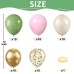 Sage Green Pink Balloons, 50pcs Olive Green Pastel Pink Sand White Metallic Gold Balloons Gold Confetti Balloons with White Ribbon for Wedding Bridal Shower Birthday Party Safari Decorations…