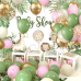 Sage Green Pink Balloons, 50pcs Olive Green Pastel Pink Sand White Metallic Gold Balloons Gold Confetti Balloons with White Ribbon for Wedding Bridal Shower Birthday Party Safari Decorations…