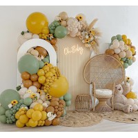 Sage Green Balloon Arch Kit, Mustard Yellow Brown Nude Tan Sand White Balloons for Teddy Bear Baby Shower Bridal Shower Safari Jungle Birthday Gender Reveal Bee Theme Party Decorations