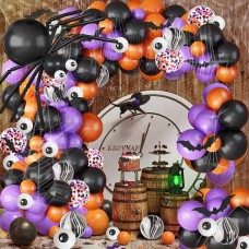 Halloween Balloons Garland Arch Kit, Black Purple Orange Balloons Spider latex balloon with eyes for Halloween Themed Party Kids Halloween Birthday Hocus Pocus Party Haunted House Decorations