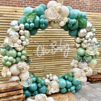 Green Gold Balloon Arch Kit, Dark Green Sage Green Sand White Metallic Gold Balloons Gold Confetti Balloons for Wild One Party Jungle Baby Shower St Patricks Day Decorations…